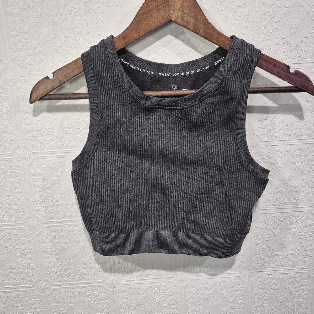 Aerie Offline Ribbed Seamless Charcoal Crop Top
